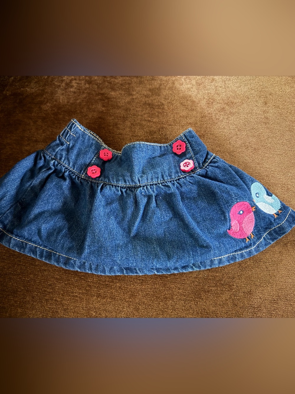 Gymboree Blue Denim Skirt with Pink Flower Buttons- EUC